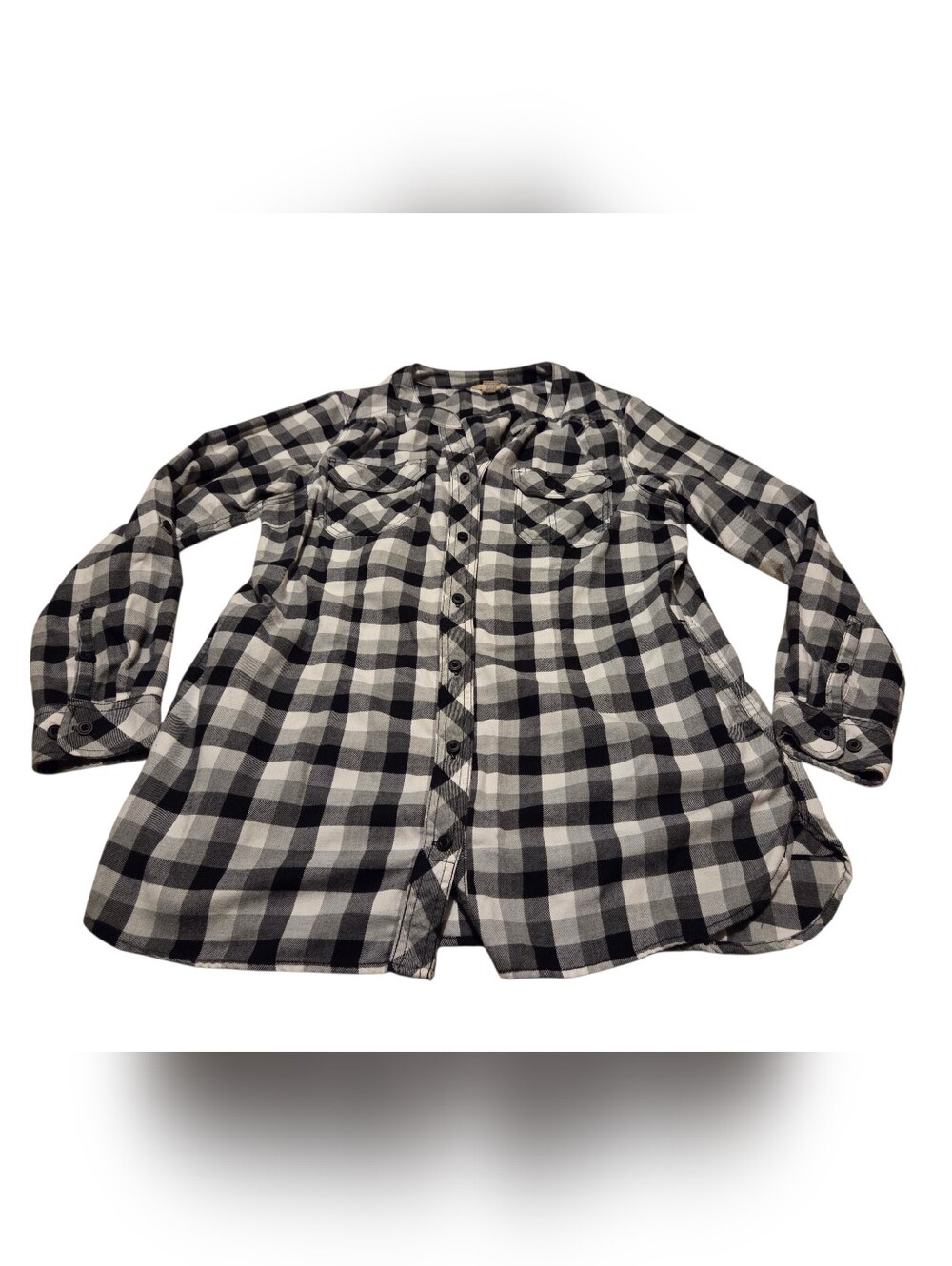 Women’s Large Duluth Trading Co Black/White/Gray Free Swingin' Flannel Shirt